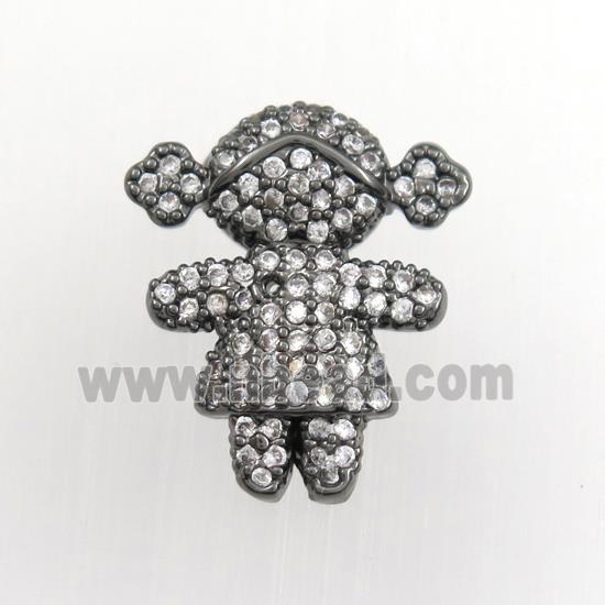 copper girls pendant paved zircon, black plated