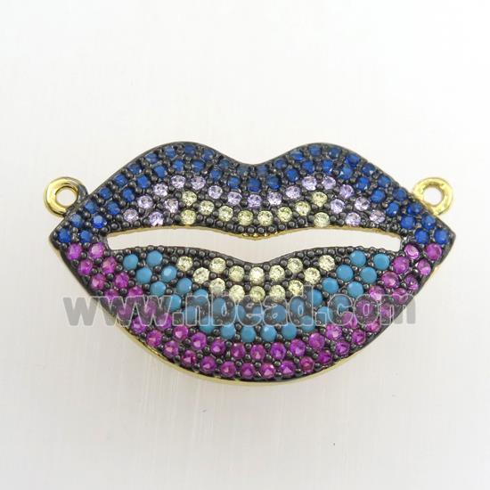 copper lip pendant paved zircon, gold plated
