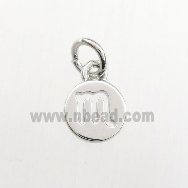 copper circle pendant, zodiac scorpio, platinum plated