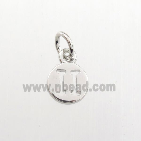 copper circle pendant, zodiac gemini, platinum plated