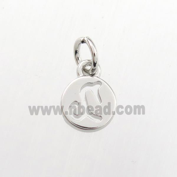 copper circle pendant, zodiac capricorn, platinum plated