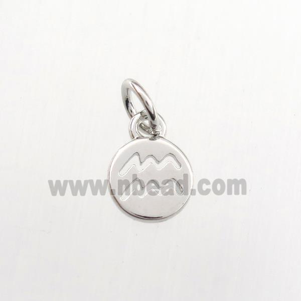 copper circle pendant, zodiac aquarius, platinum plated