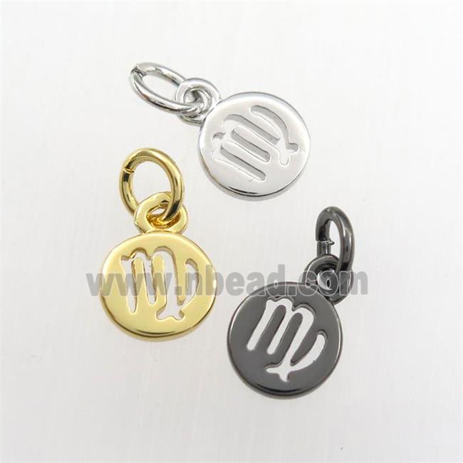 copper circle pendant, zodiac virgo, mix color