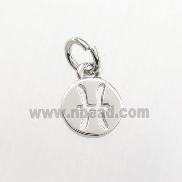 copper circle pendant, zodiac pisces, platinum plated