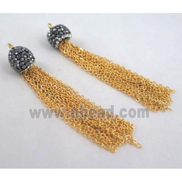 handmade tassel pendant paved rhinestone, gold iron chain