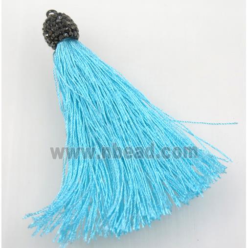 aqua nylon tassel pave rhinestone