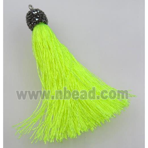 olive nylon tassel pave rhinestone