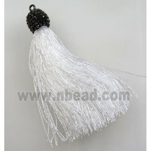 white nylon tassel pave rhinestone