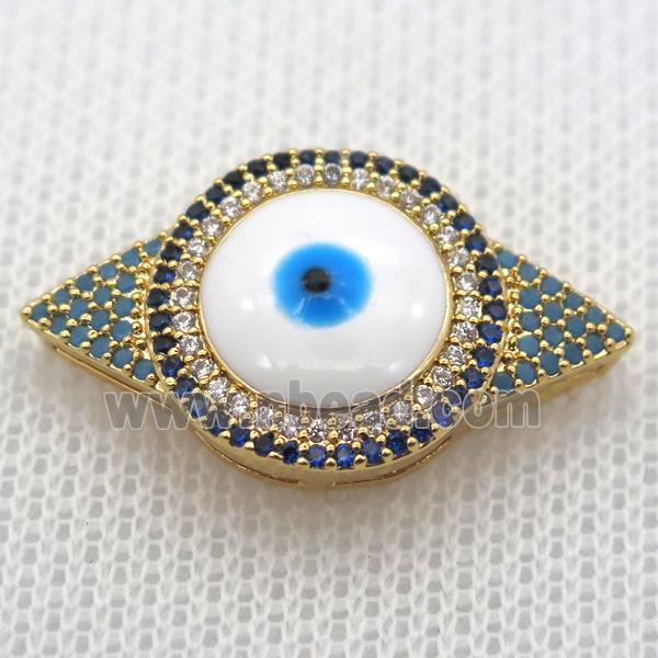 copper beads paved zircon with evil eye, gold plated