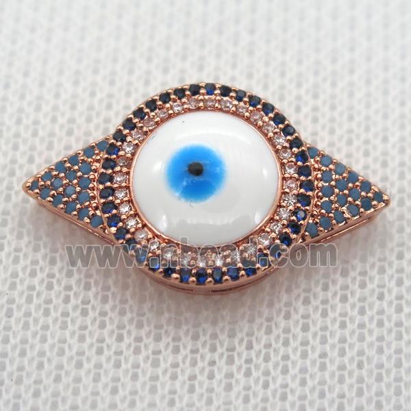 copper beads paved zircon with evil eye, rose gold