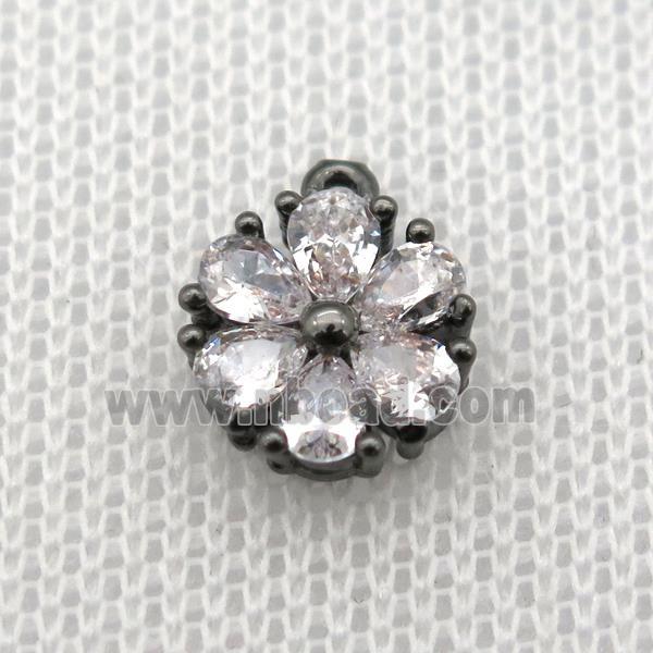copper flower pendant paved zircon, black plated