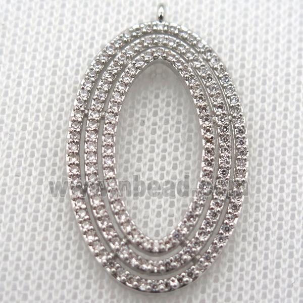 copper oval pendant paved zircon, platinum plated