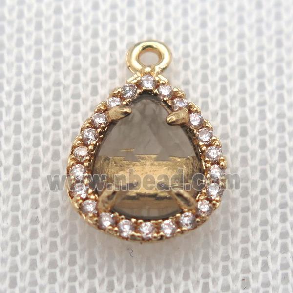 copper teardrop pendant pave zircon with crystal glass, gold plated