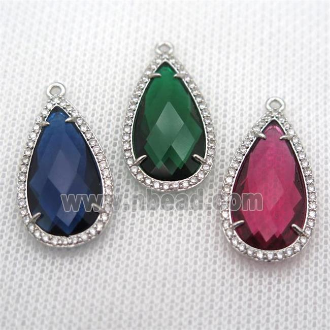 copper teardrop pendant pave zircon with crystal glass, mixed, platinum plated