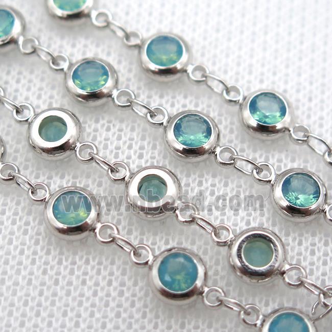 green Zircon Chain, copper, platinum plated