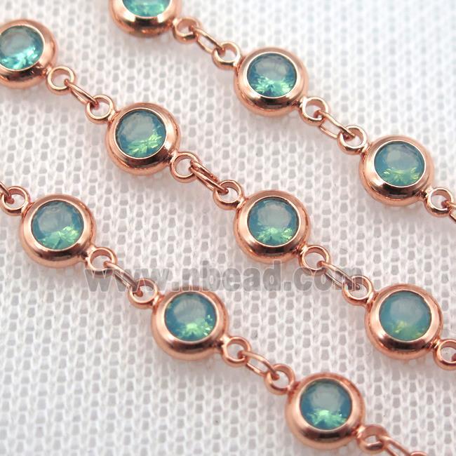 green Zircon Chain, copper, rose gold