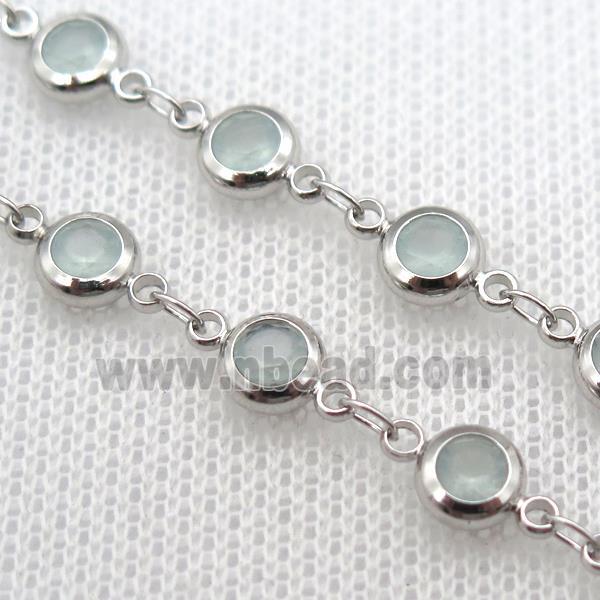 lt.green Zircon Chain, copper, platinum plated