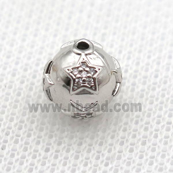 round copper beads paved zircon, platinum plated