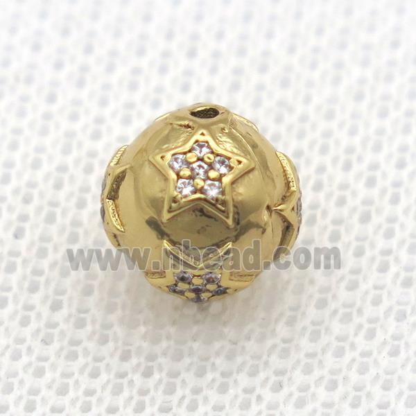 round copper beads paved zircon, gold plated