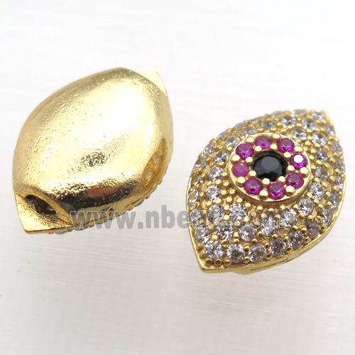 copper eye beads paved zircon, gold plated