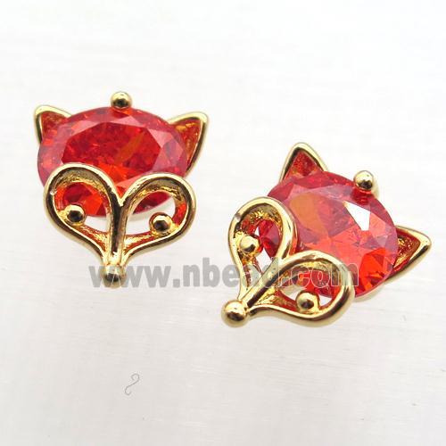 copper foxhead pendant paved zircon, gold plated