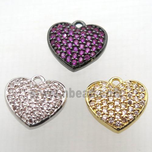 copper heart pendant paved zircon, mix color