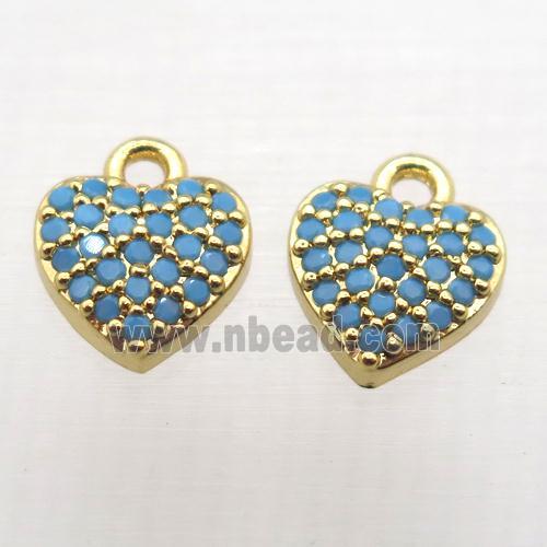 copper heart pendant paved zircon, turq, gold plated