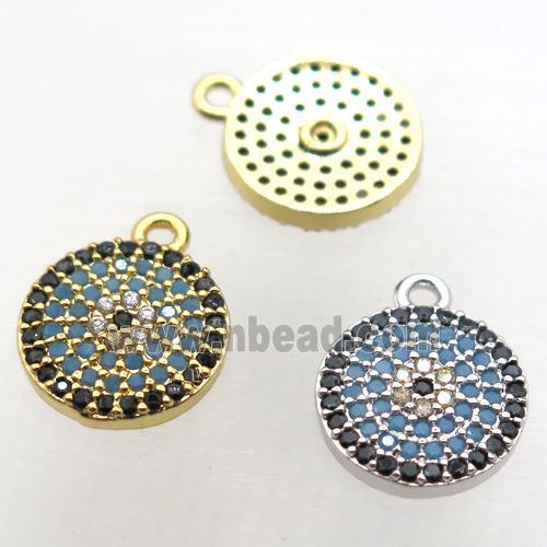 copper circle pendant paved zircon, mix color