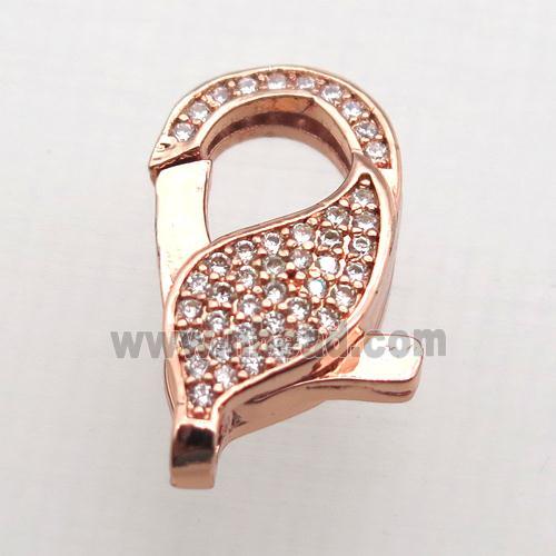 copper Lobster Clasp pave zircon, rose gold
