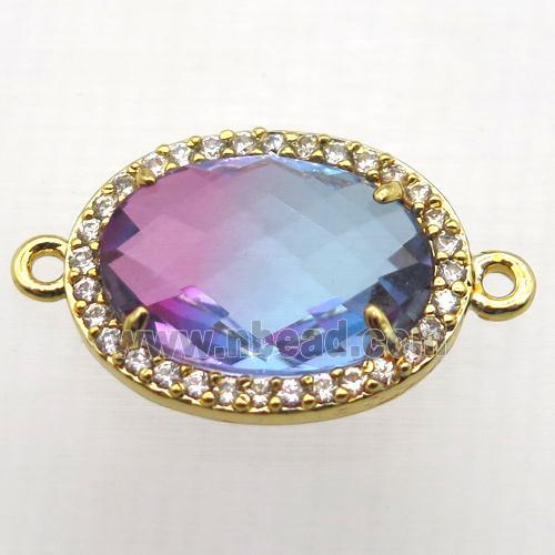 Crystal Glass oval connector with zircon, copper, gold plated