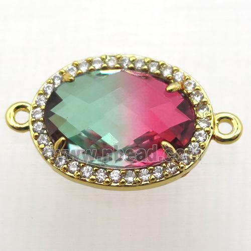 Crystal Glass oval connector with zircon, copper, gold plated
