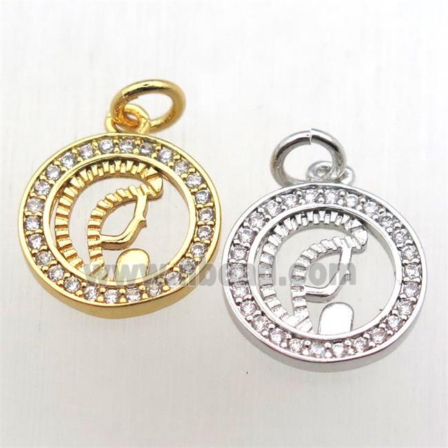 copper circle pendant pave zircon, mixed
