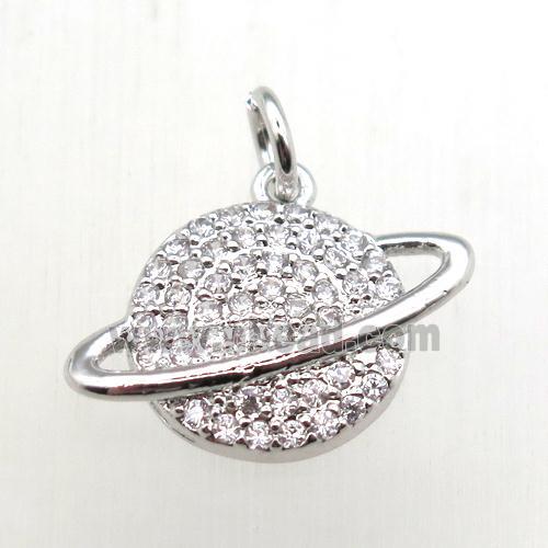 copper earth pendant pave zircon, platinum plated