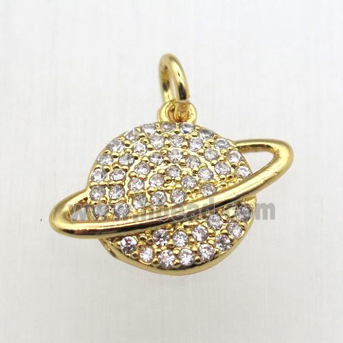 copper earth pendant pave zircon, gold plated