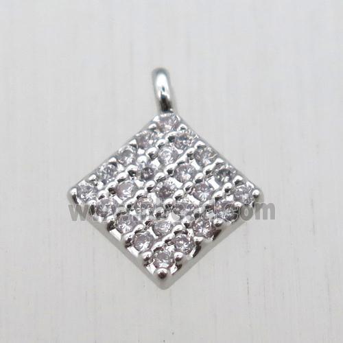copper square pendant pave zircon, platinum plated