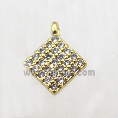 copper square pendant pave zircon, gold plated
