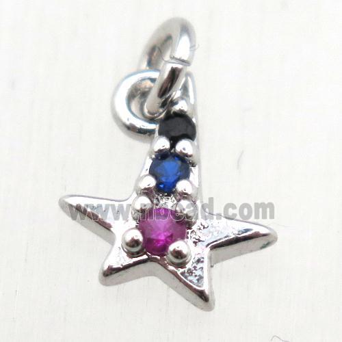 copper star pendant pave zircon, platinum plated