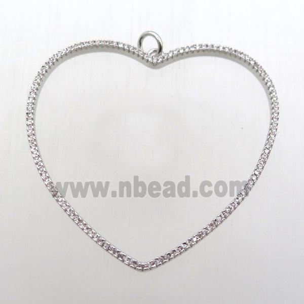 copper heart pendant pave zircon, platinum plated