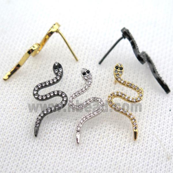 copper stud Earrings pave zircon, snake, mixed color