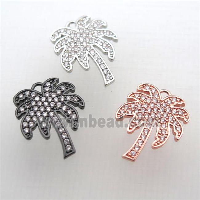copper coconut tree pendant pave zircon, mixed color