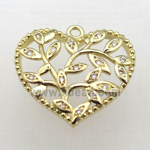 copper heart pendant pave zircon, gold plated