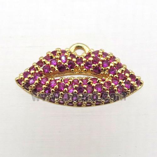 copper lip pendant pave zircon, gold plated