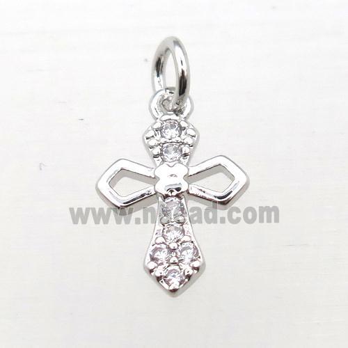 copper Cross pendant pave zircon, platinum plated