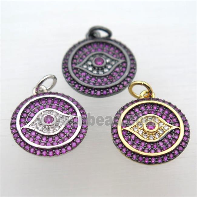 copper circle Eye pendant pave zircon, mixed color