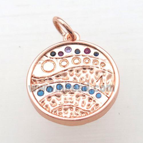 copper circle pendant pave zircon, rose gold