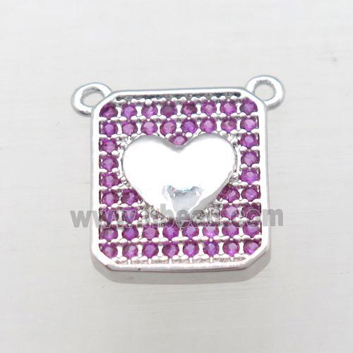 copper heart pendant pave zircon with 2loops, platinum plated