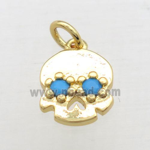 copper skull pendant pave zircon, gold plated