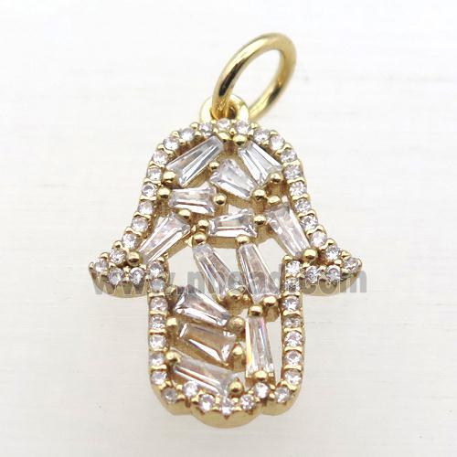 copper hamsahand pendant pave zircon, gold plated