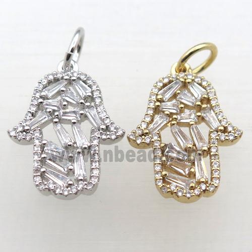 copper hamsahand pendant pave zircon, mixed color