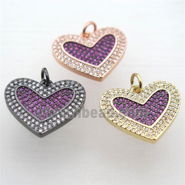 copper Heart pendant pave zircon, mixed color